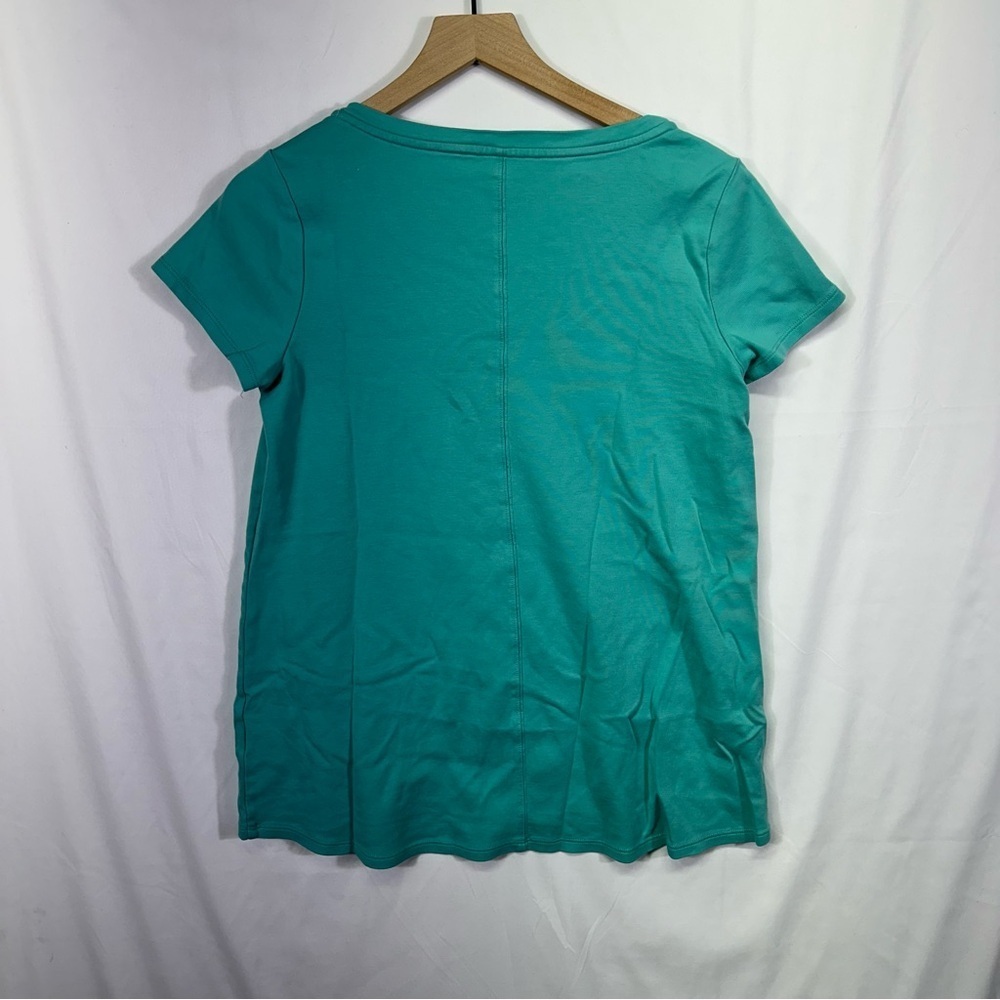 Isaac Mizrahi Live Essentials Teal V-Neck Short Sleeve Top Size S - Picture 5 of 7